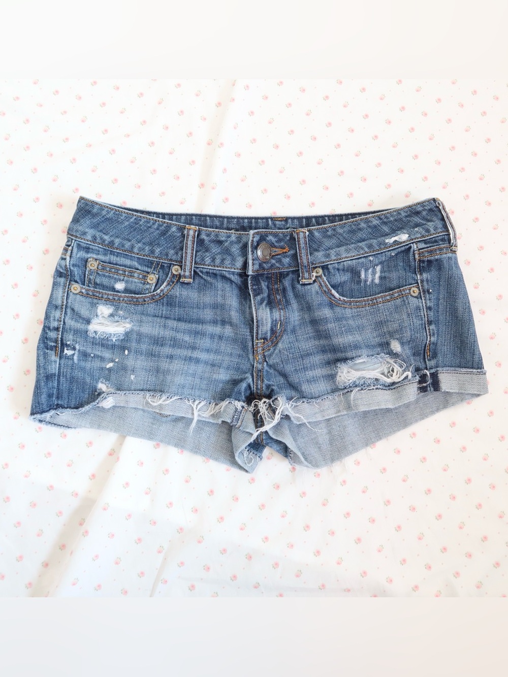 American Eagle Outfitters Light Blue Distressed Denim Shorts